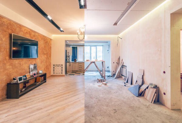 Before and after images of a room renovation highlighting design changes during a step-by-step whole home remodel.